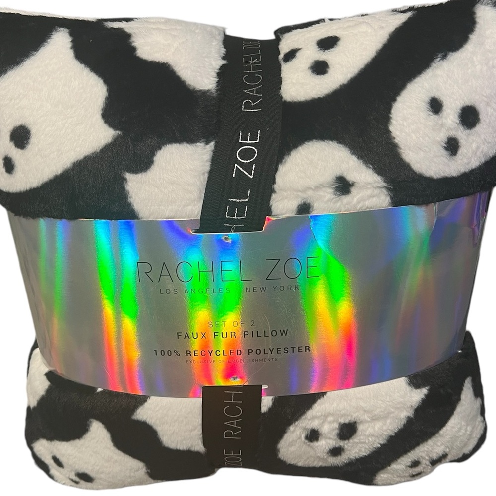 TWO Rachel Zoe Faux Fur Plush Black White Ghost Pillows Brand New Viral Tiktok